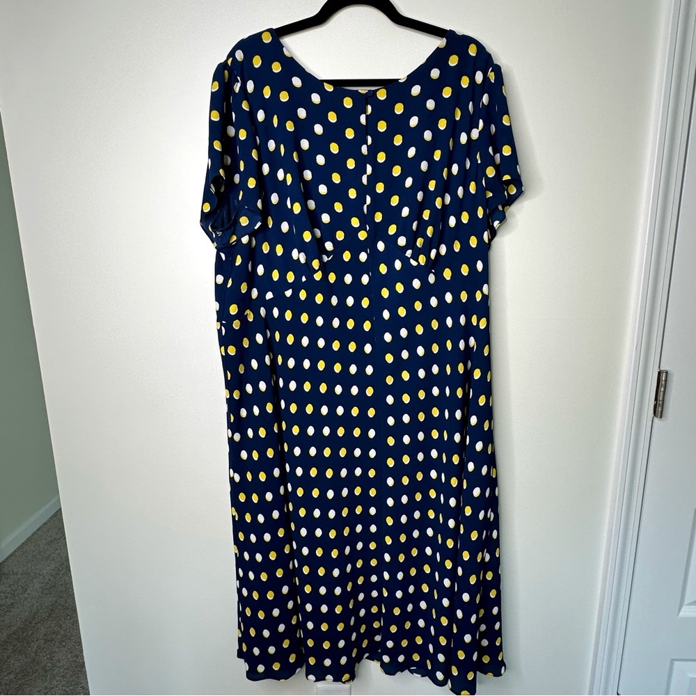 Talbots Blue Yellow Polka Dot Midi Dress Size 20W